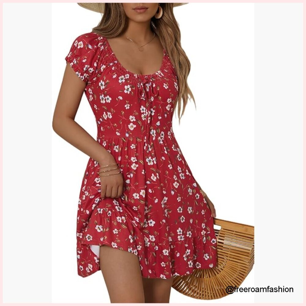 Petite Mini Sundress with Pockets, Puff Sleeves, Bow Detail, Wrinkle-Free